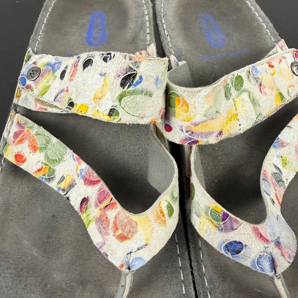Wolky Sandals Womens 9/40 Multicolor Floral Leather Wedge Slide Thongs Casual - Picture 11 of 16